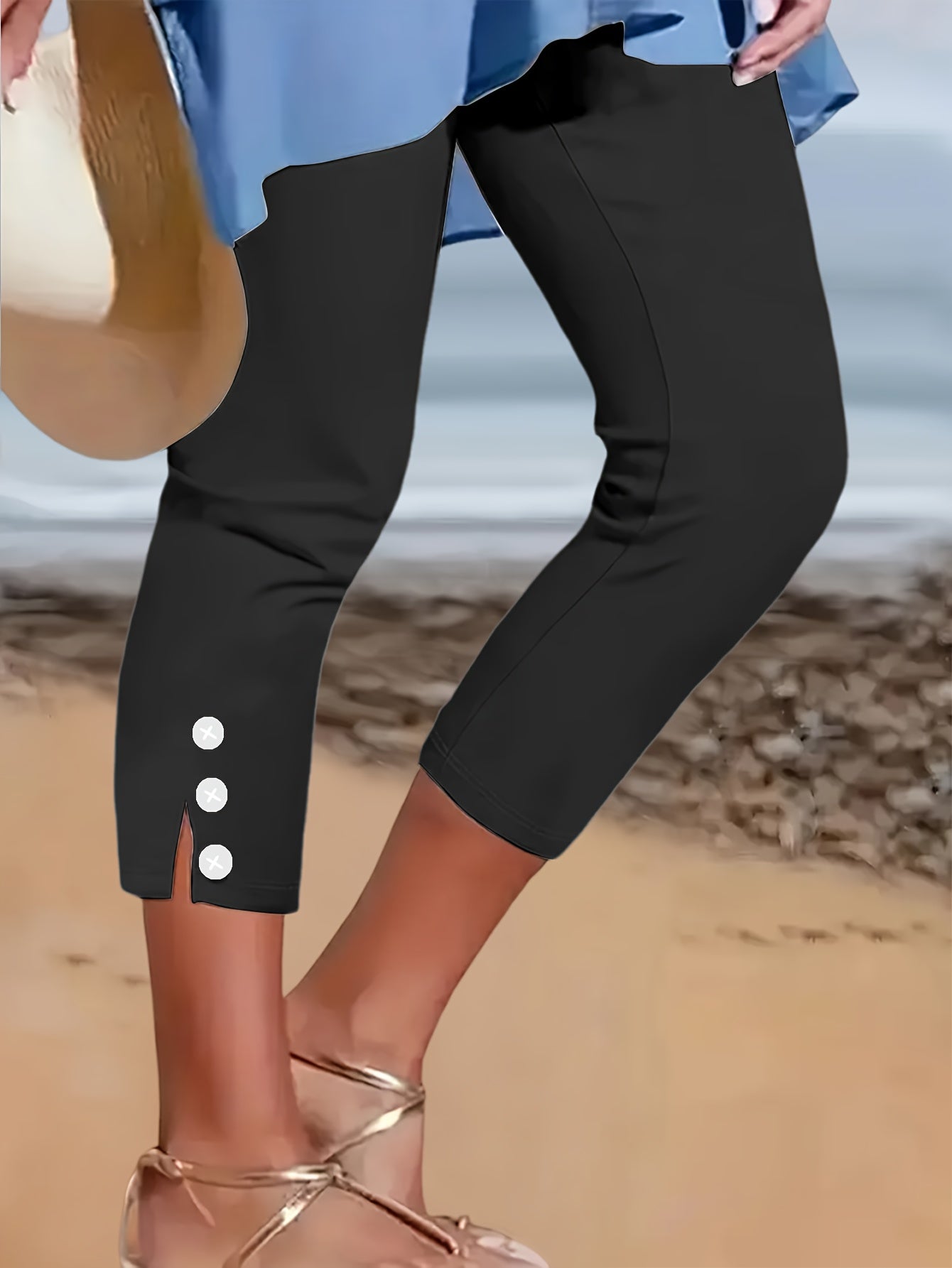 Women's Capri Leggings - 3-Pack Elastic Waist detail view
