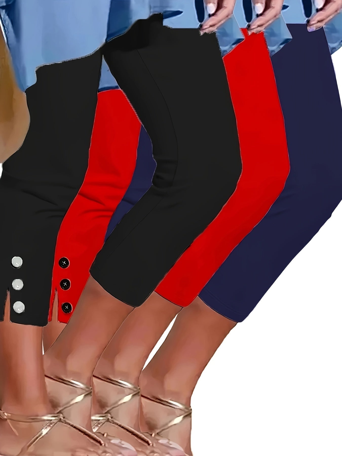 Women's Capri Leggings - 3-Pack High-Waist – Black option – main product image