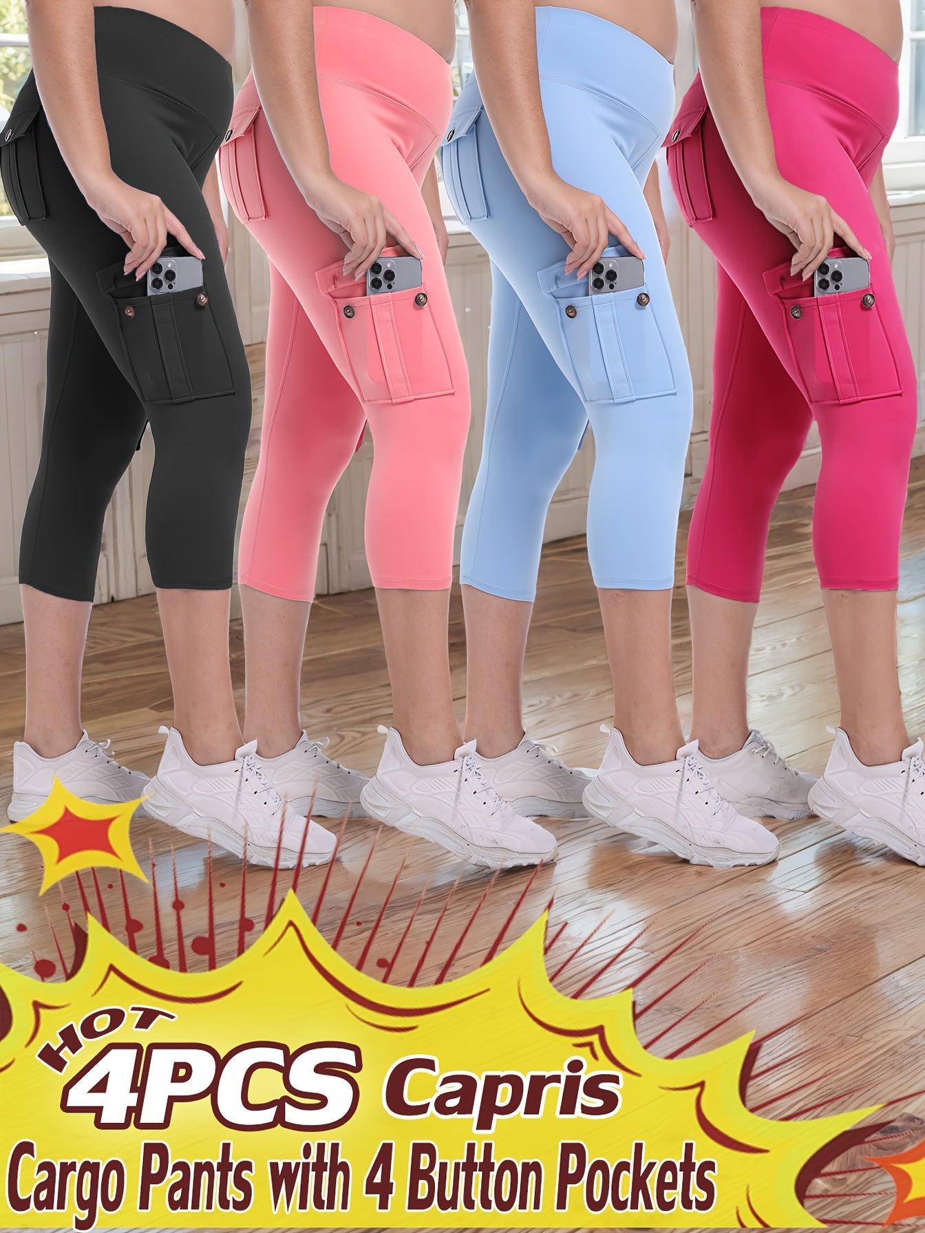 Women's Capri Leggings - 4-Pack High-Waist detail view