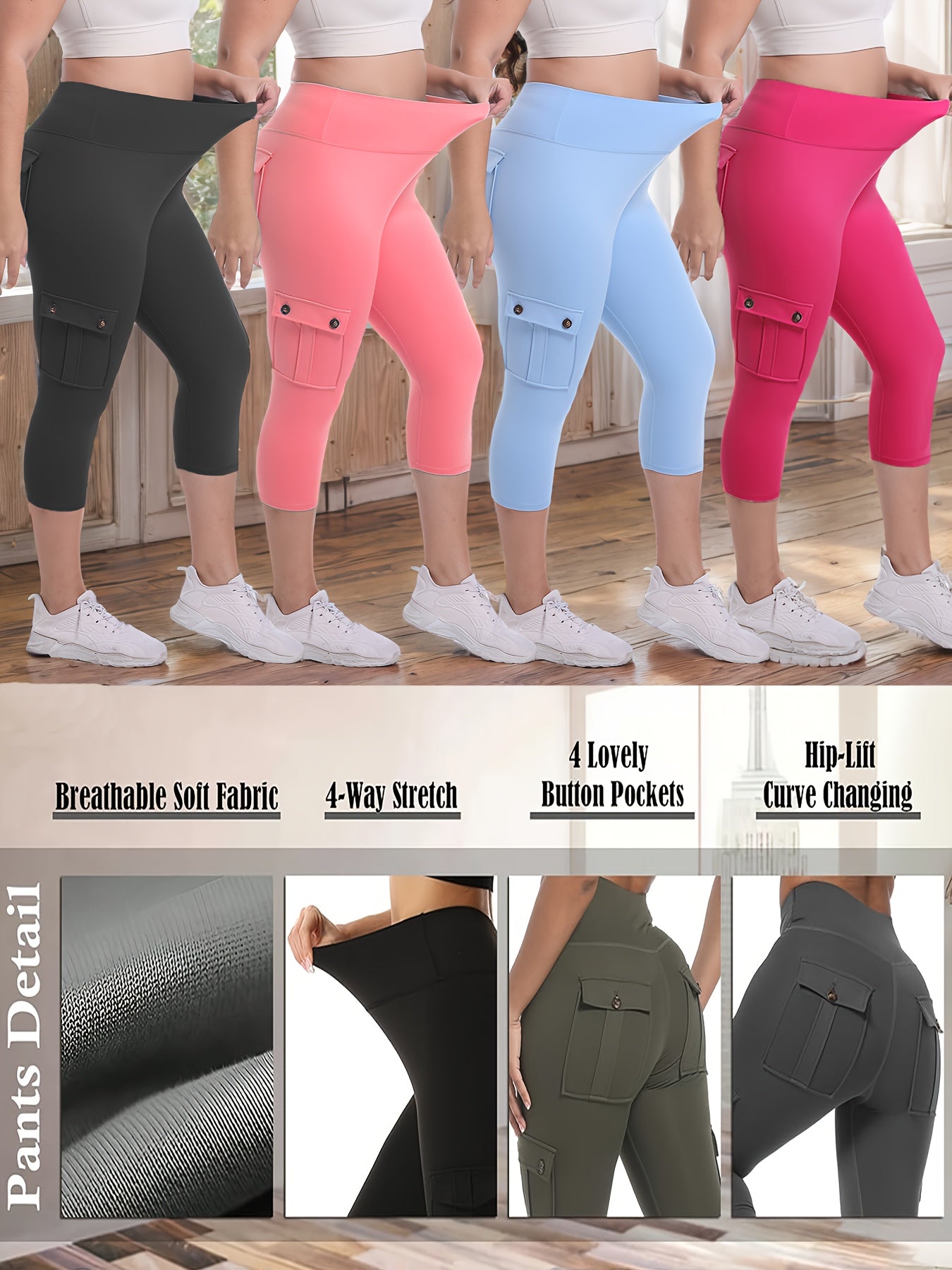 Women's Capri Leggings - 4-Pack High-Waist detail view