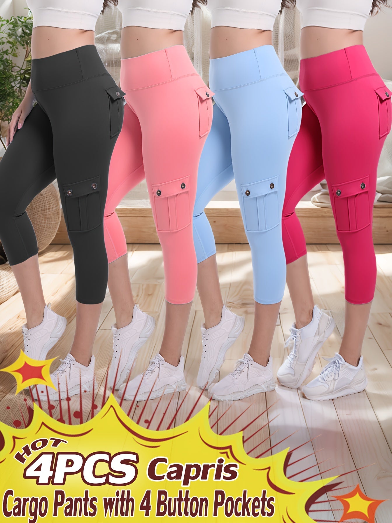 Women's Capri Leggings - 4-Pack High-Waist detail view