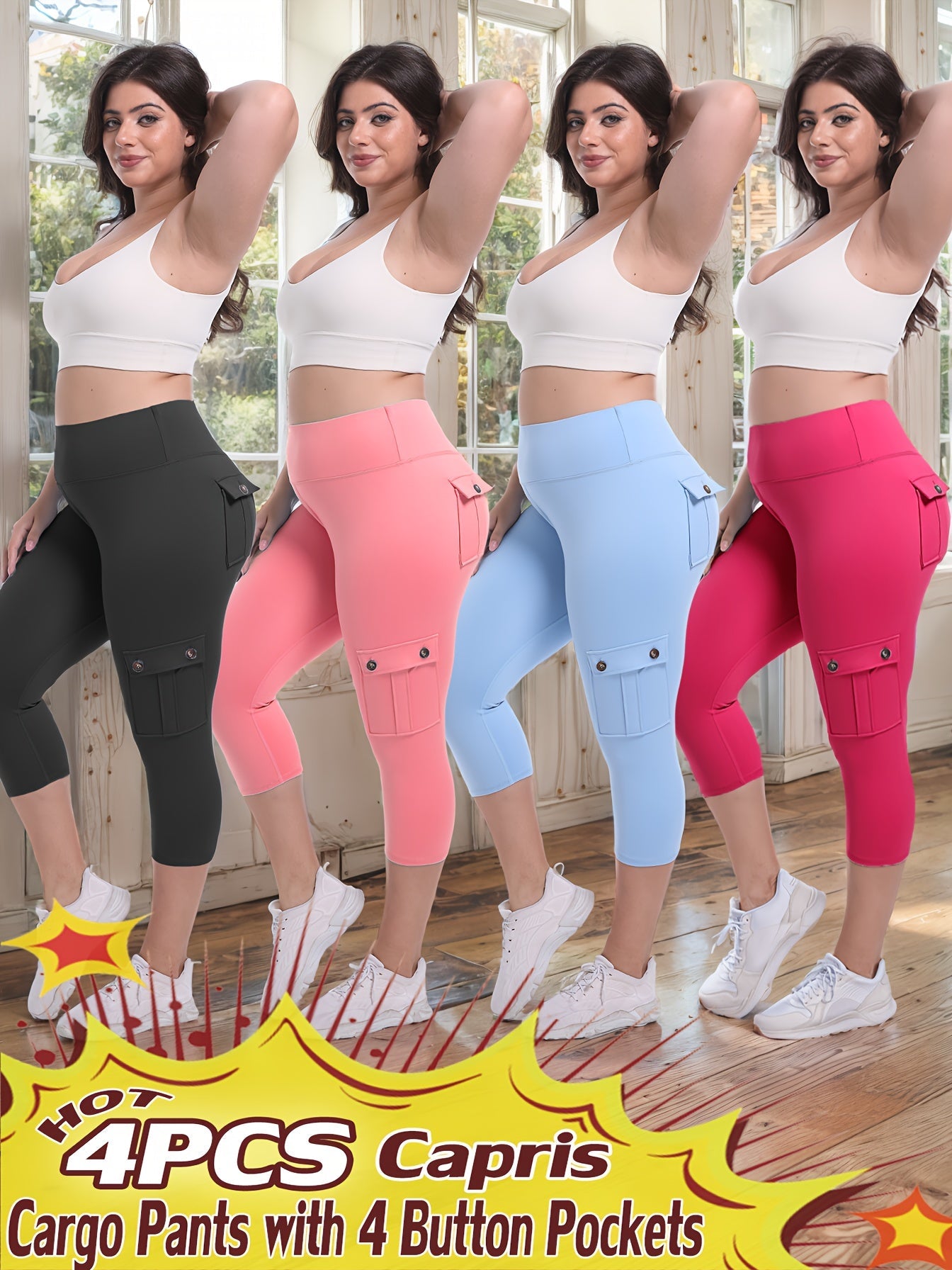 Women's Capri Leggings - 4-Pack High-Waist detail view