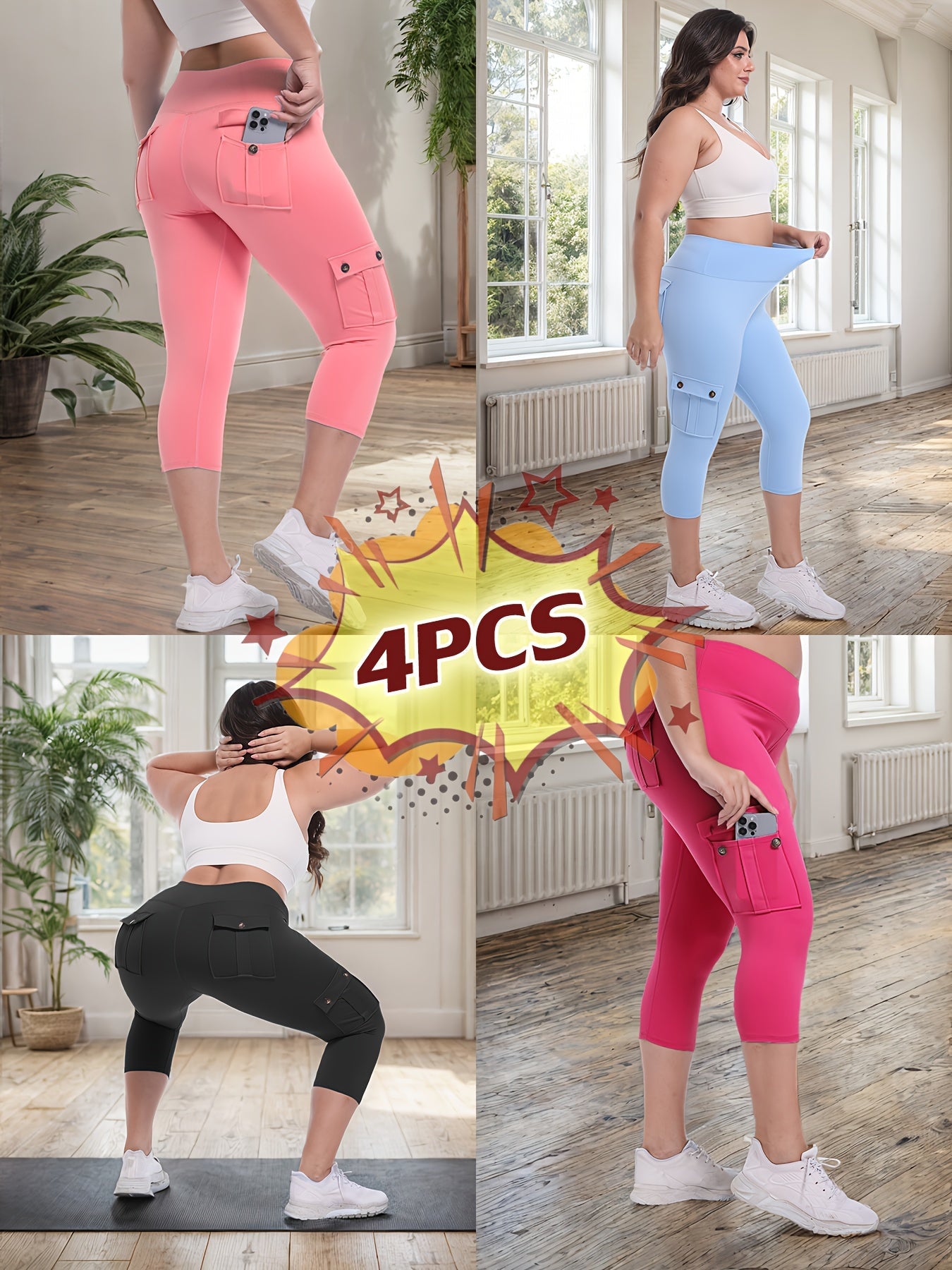 Women's Capri Leggings - 4-Pack High-Waist detail view