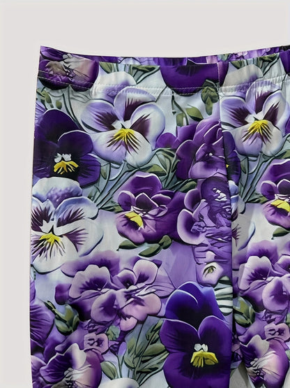Women's Capri Leggings - Elastic Waist Floral Print detail view