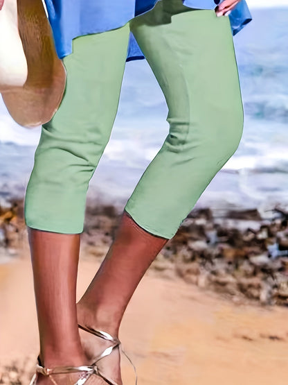 Women's Capri Leggings - Elastic Waist Slim Fit detail view