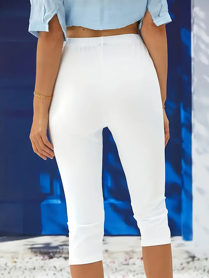 Women's Capri Leggings - Elastic Waist Slim Fit detail view