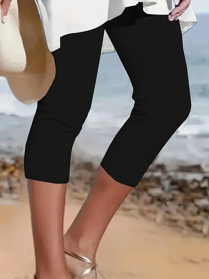 Women's Capri Leggings - Elastic Waist Slim Fit detail view