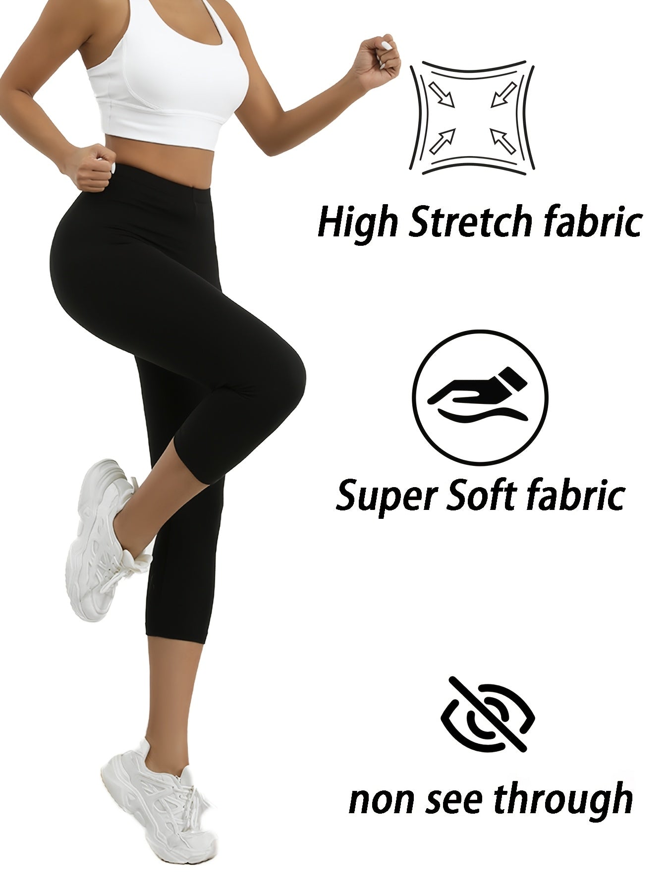 Women's Capri Leggings - Elastic Waist Stretch Fit – view 6