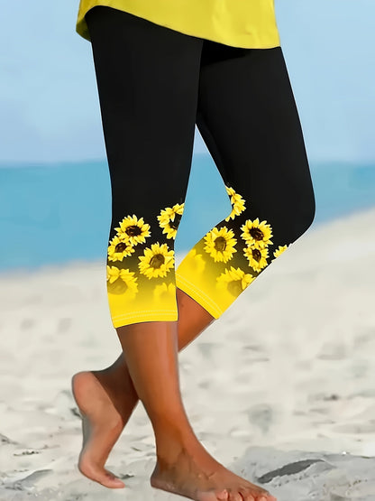 Women's Capri Leggings - Floral Print Slim Fit detail view