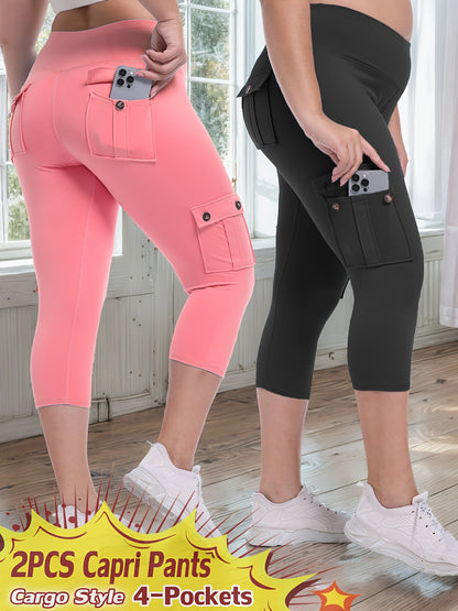 Women's Capri Leggings - High-Waist Fit – 9-Color Selection detail view