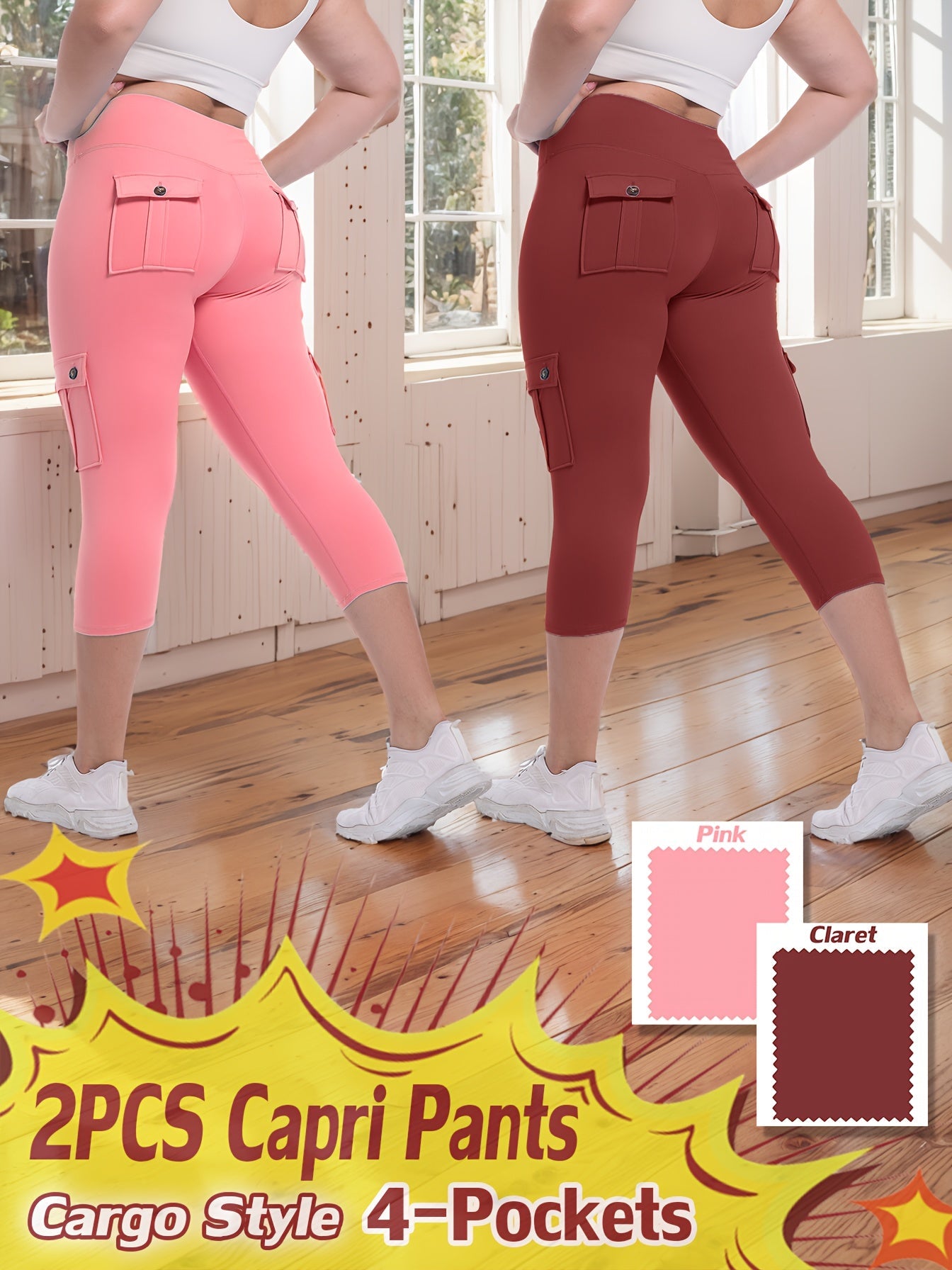 Women's Capri Leggings - High-Waist Fit – 9-Color Selection detail view