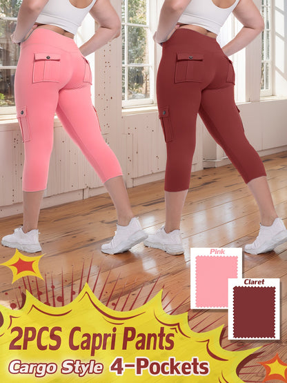 Women's Capri Leggings - High-Waist Fit – 9-Color Selection detail view