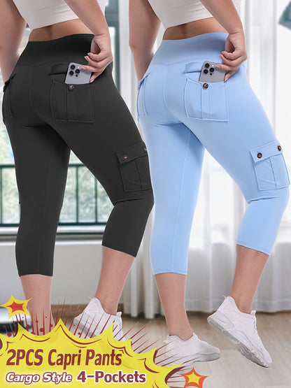 Women's Capri Leggings - High-Waist Fit – 9-Color Selection detail view