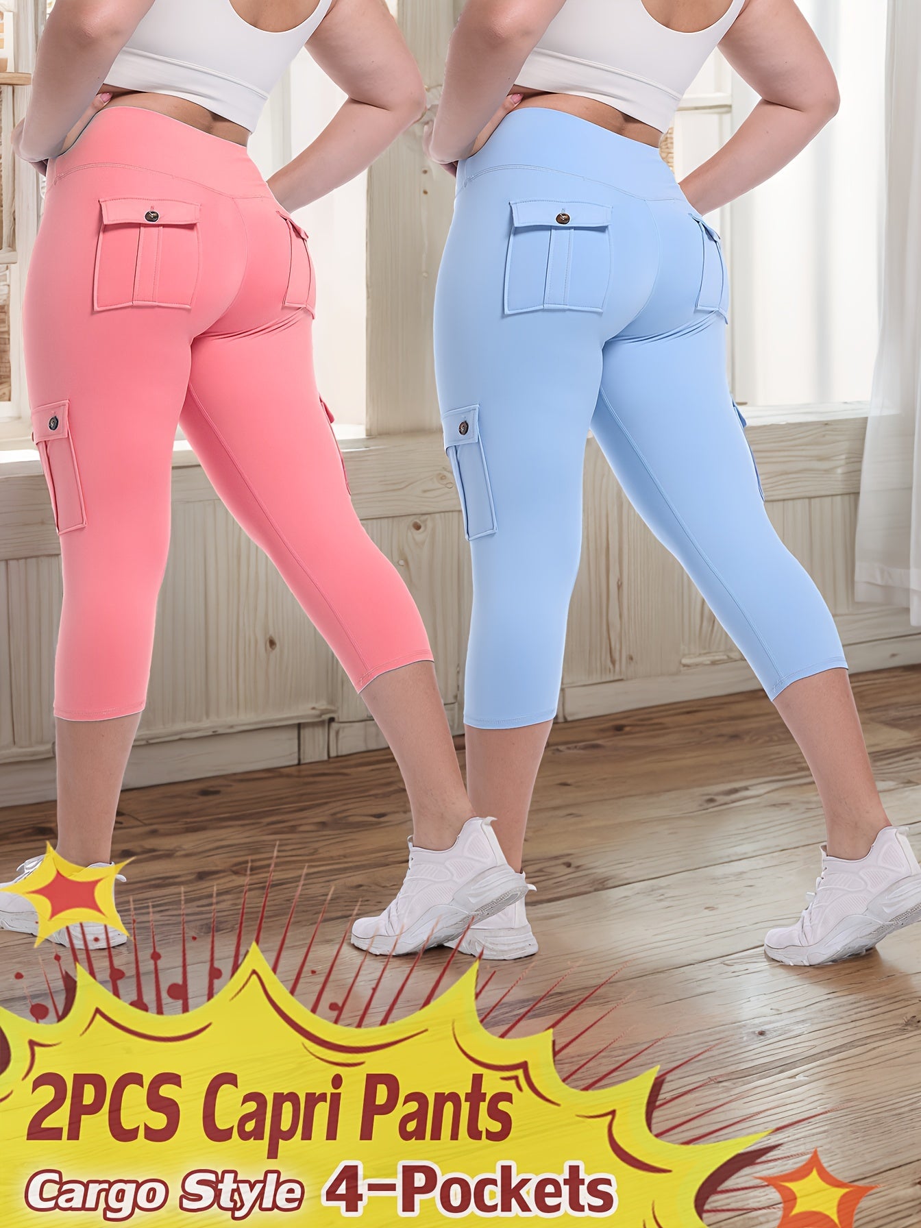 Women's Capri Leggings - High-Waist Fit – 9-Color Selection detail view