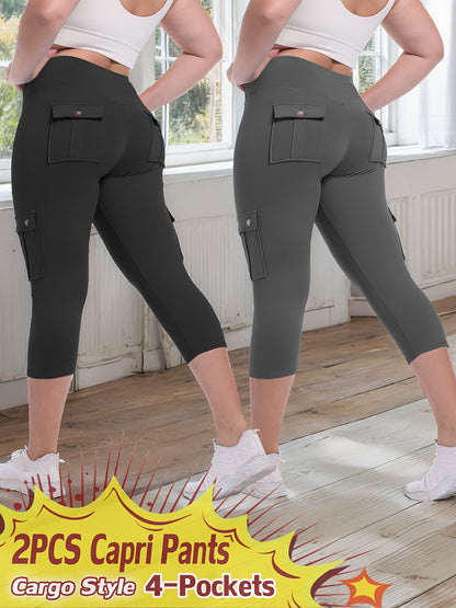 Women's Capri Leggings - High-Waist Fit – 9-Color Selection detail view