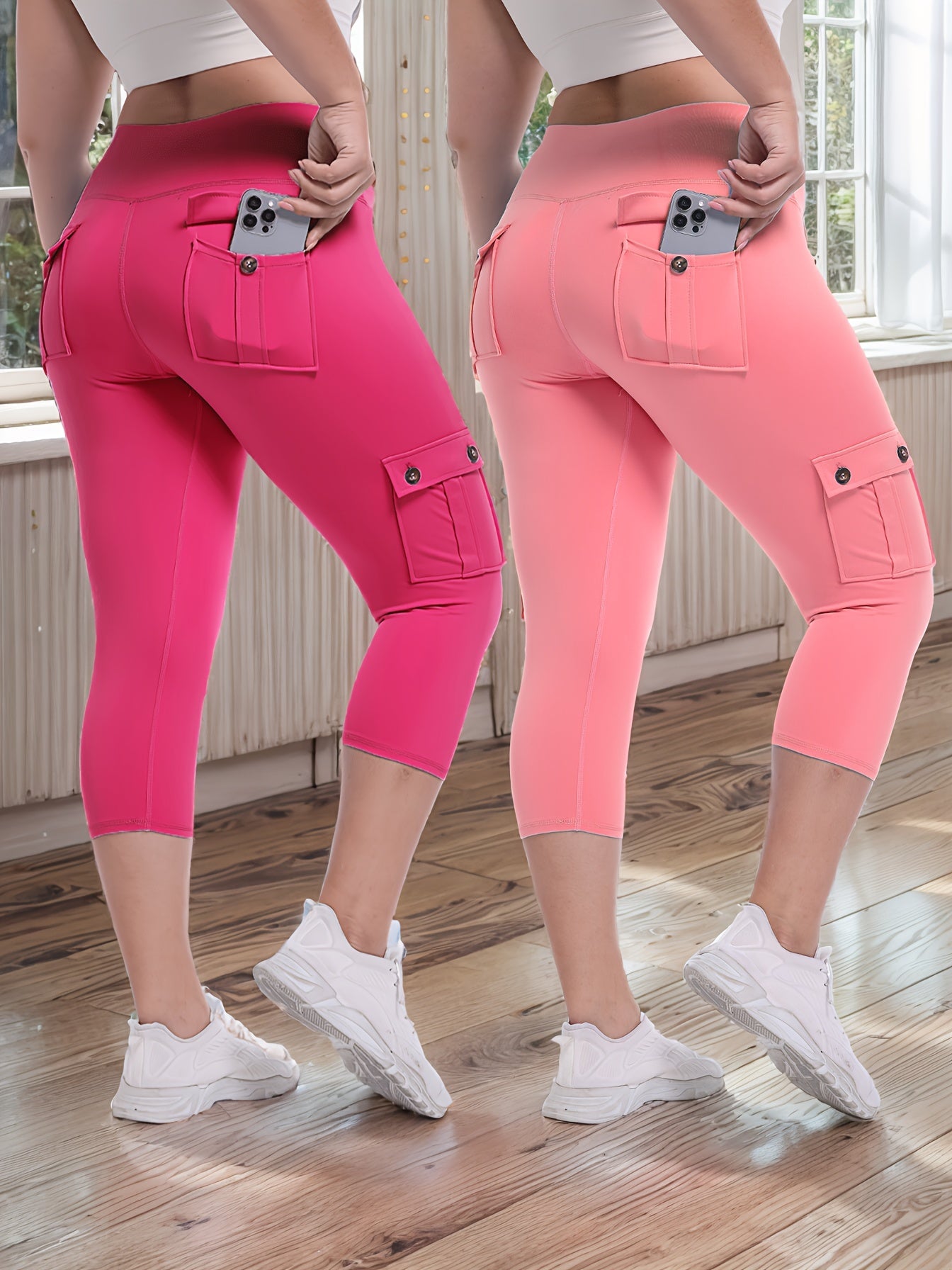 Women's Capri Leggings - High-Waist Fit – 9-Color Selection detail view