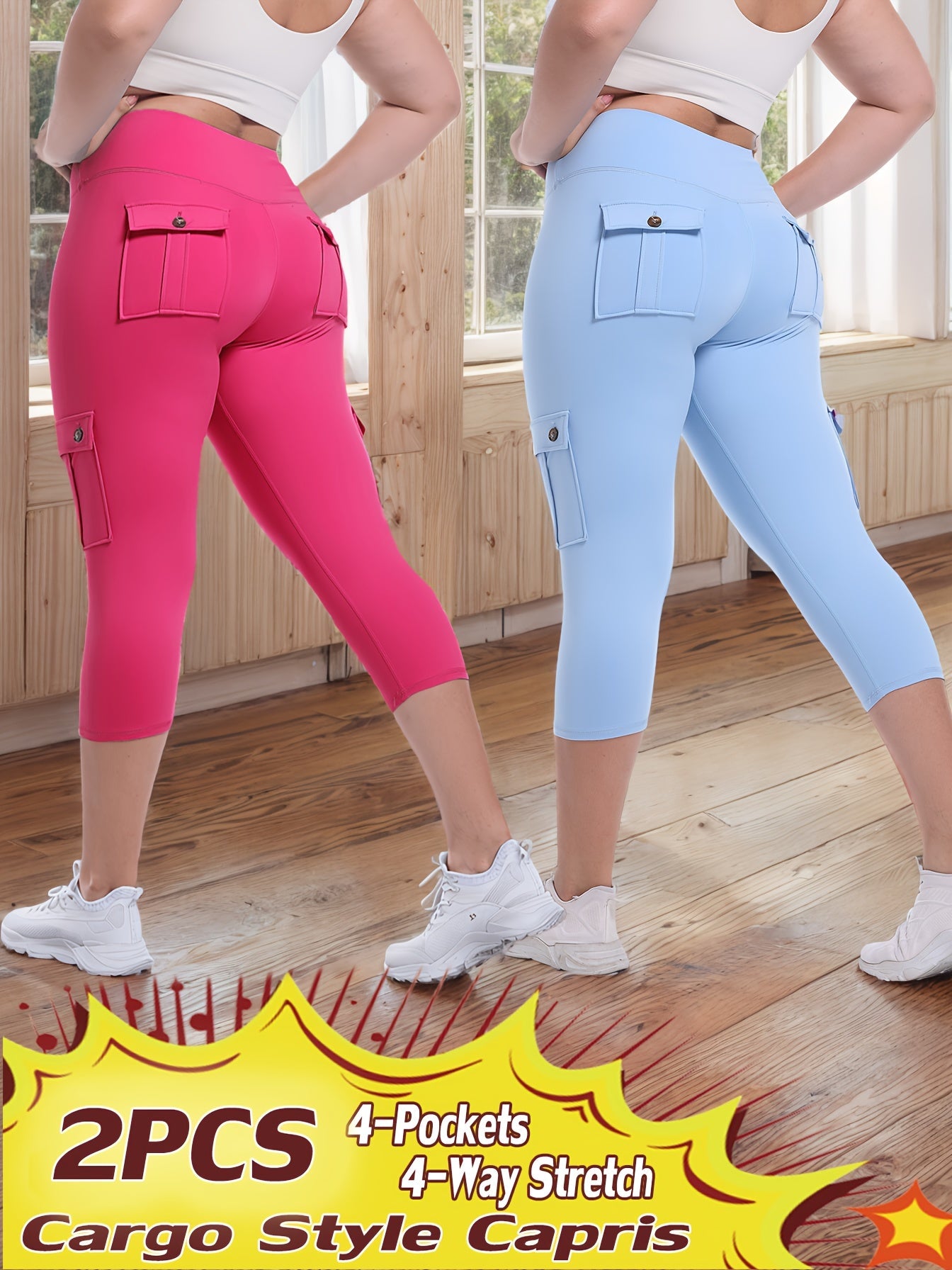 Women's Capri Leggings - High-Waist Fit – 9-Color Selection detail view