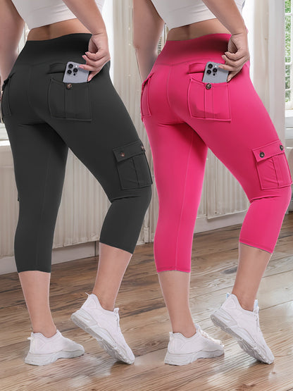 Women's Capri Leggings - High-Waist Fit – 9-Color Selection – Black option – view 7