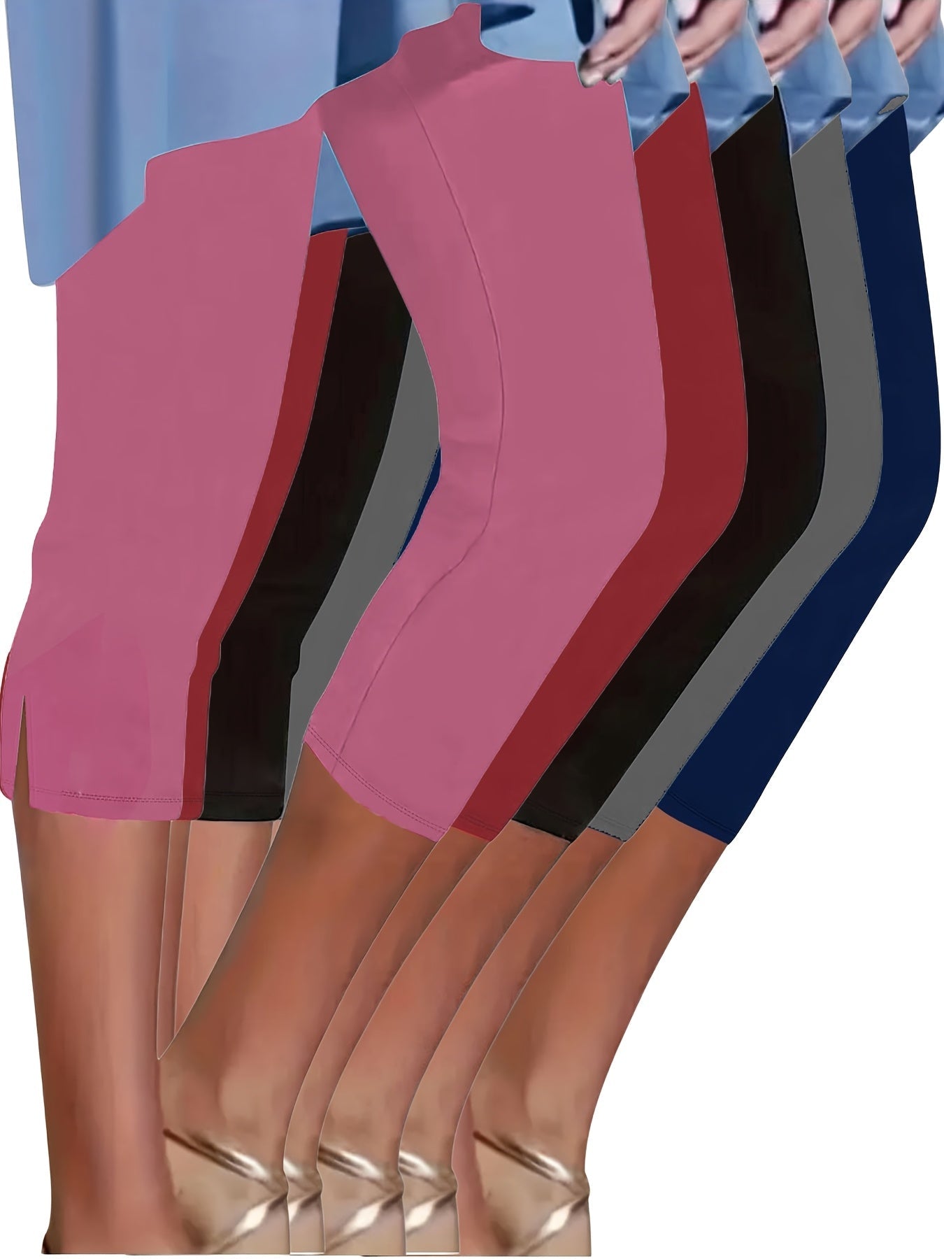 Women's Capri Leggings - High-Waist Fit – Black & Burgundy & Navy & Gray & Raspberry detail view