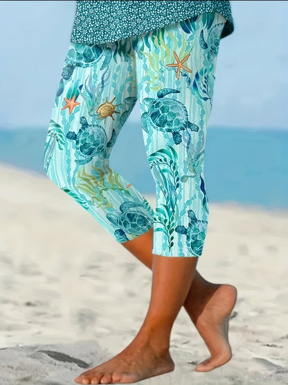 Women's Capri Leggings - High-Waist Fit – Multicolor Colorway 00293 detail view