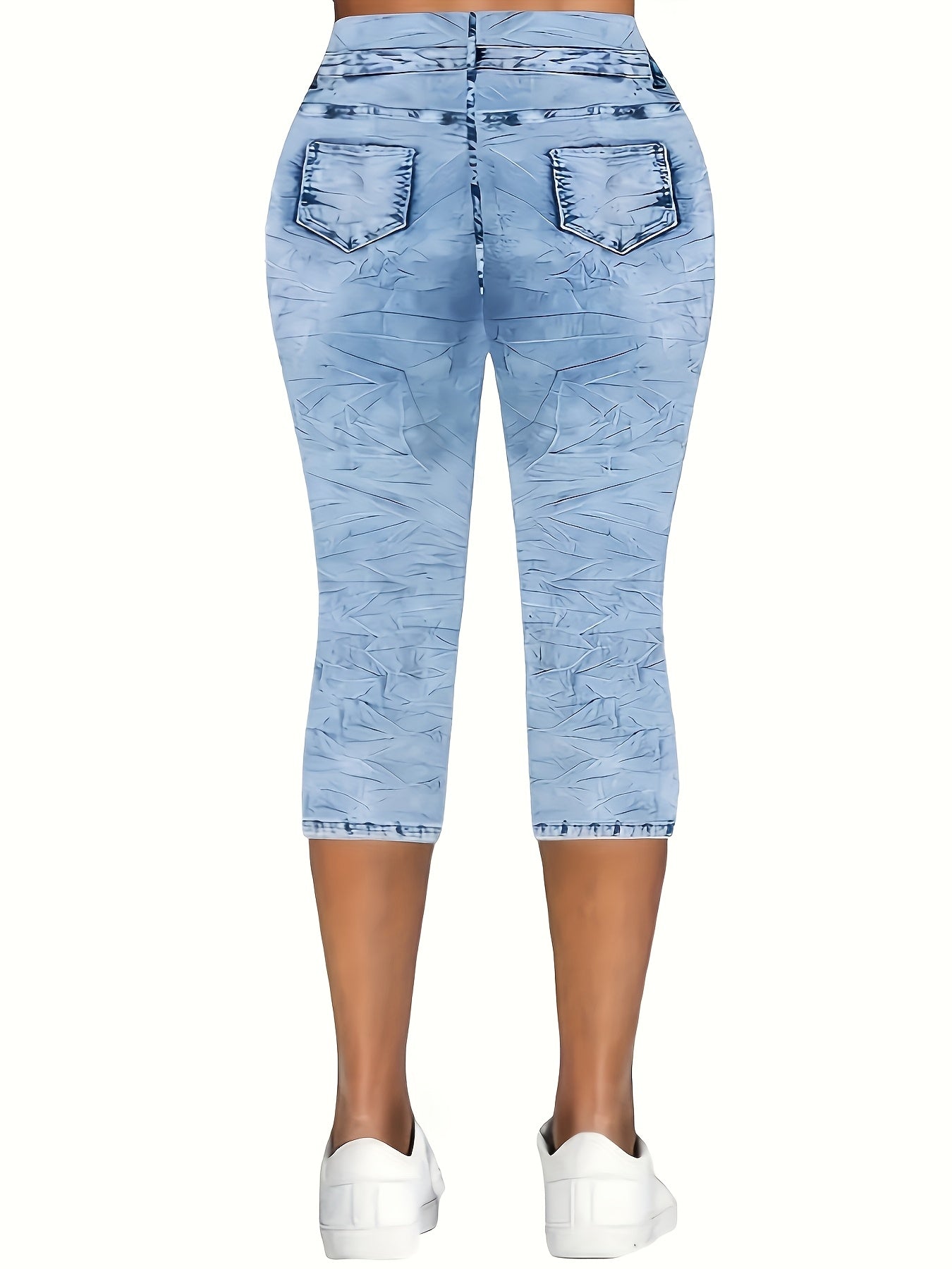 Women's Capri Leggings - Stretch Comfort – Bright Steel Blue detail view