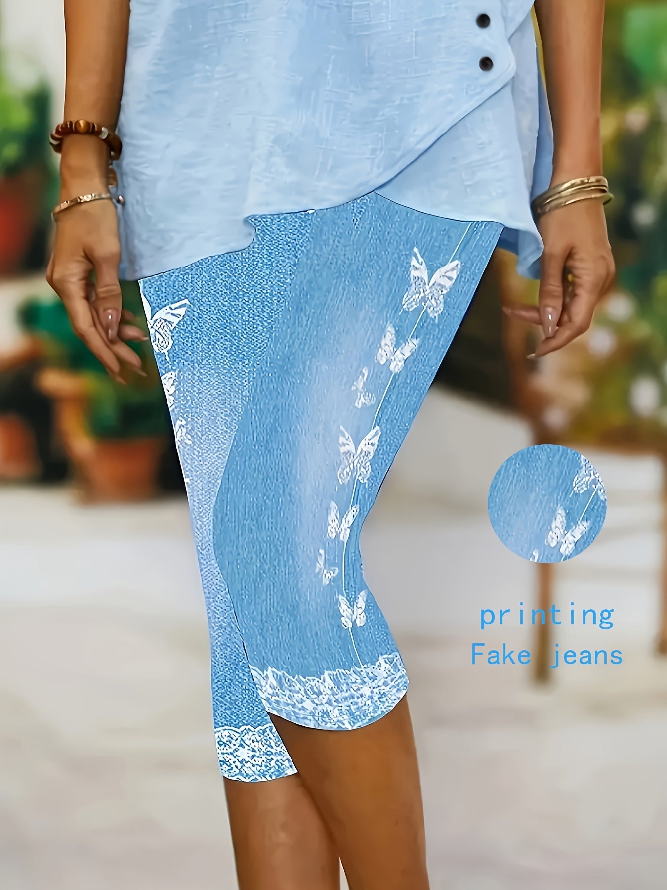 Women's Capri Leggings - Stretch Comfort – Peacock Blue detail view