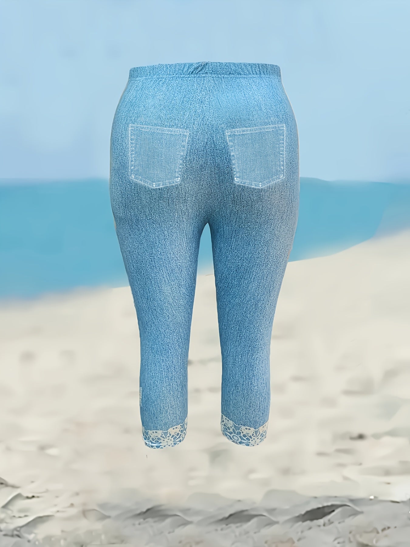 Women's Capri Leggings - Stretch Comfort – Sky Blue detail view