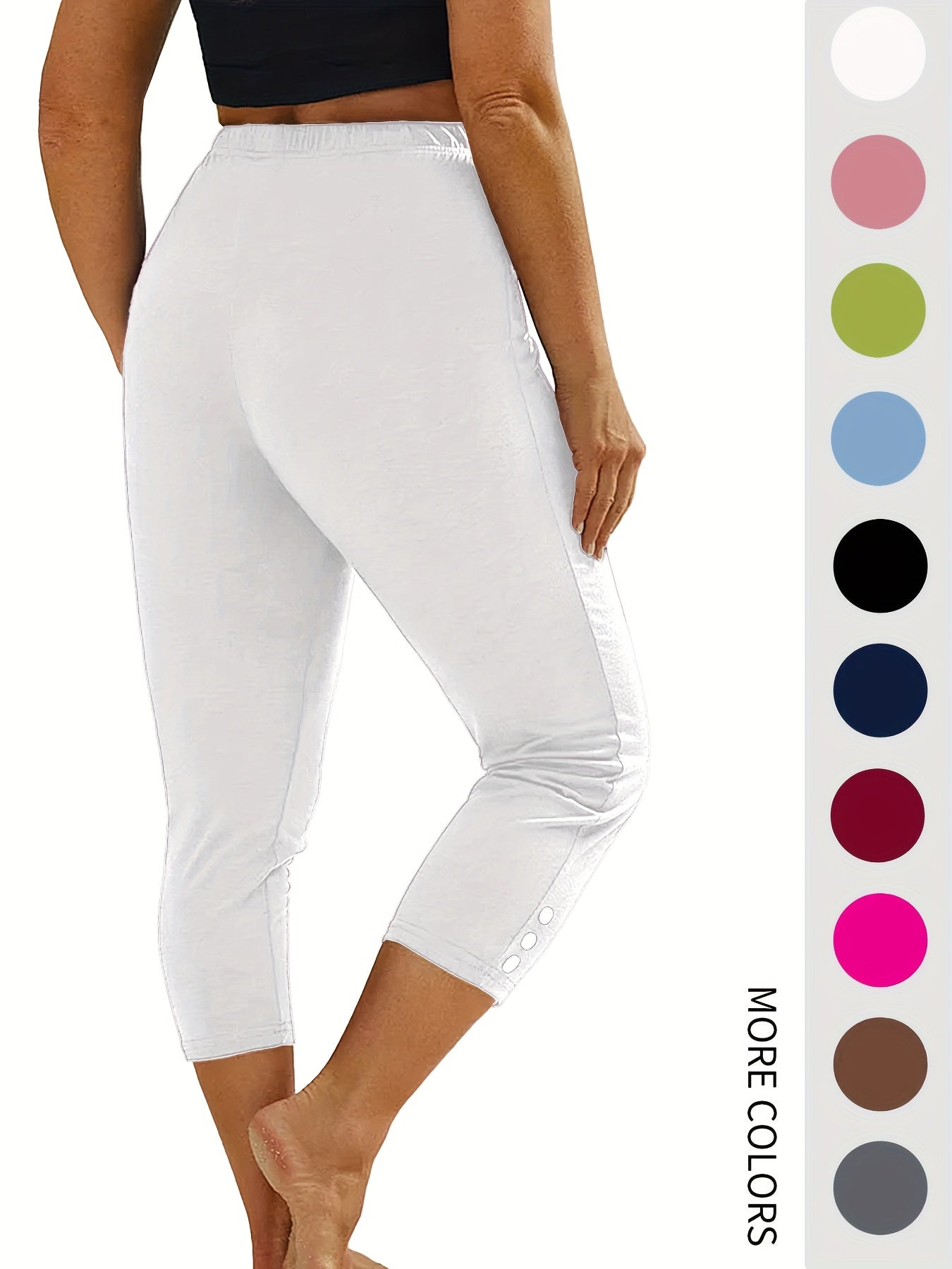 Women's Capri Leggings - White+Green+Light Blue+Black Clean Finish – view 11