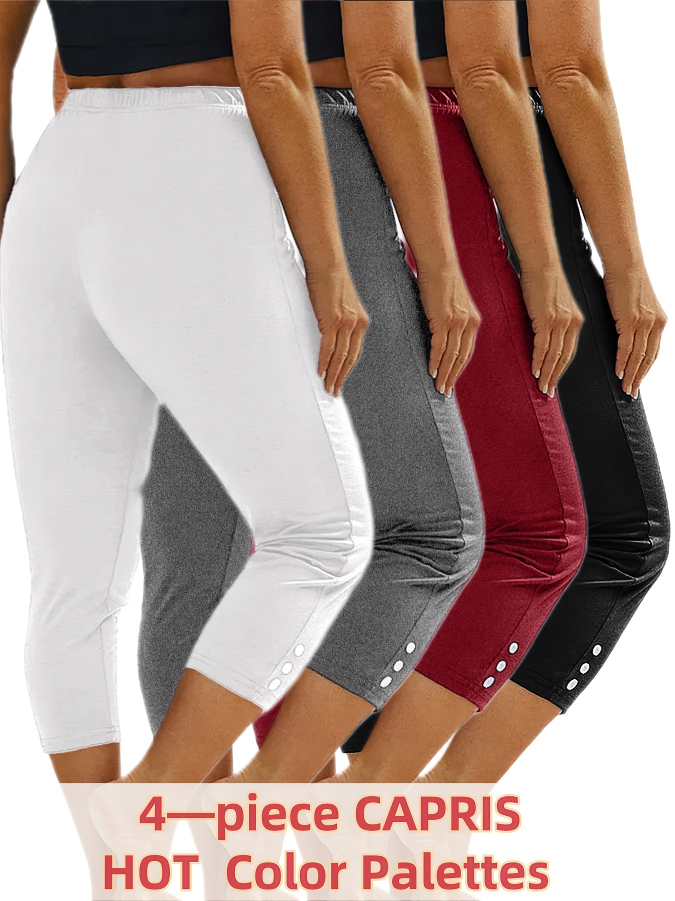 Women's Capri Leggings - White+Green+Light Blue+Black Clean Finish – view 12