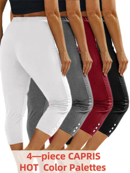 Women's Capri Leggings - White+Green+Light Blue+Black Clean Finish – view 12