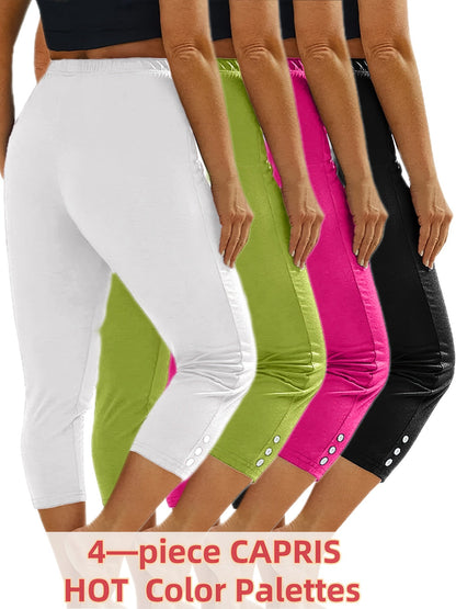 Women's Capri Leggings - White+Green+Light Blue+Black Clean Finish – view 13