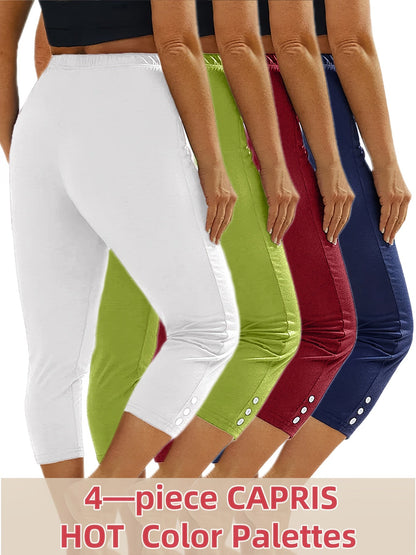 Women's Capri Leggings - White+Green+Light Blue+Black Clean Finish – view 14