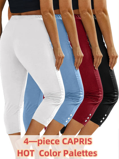 Women's Capri Leggings - White+Green+Light Blue+Black Clean Finish – view 17