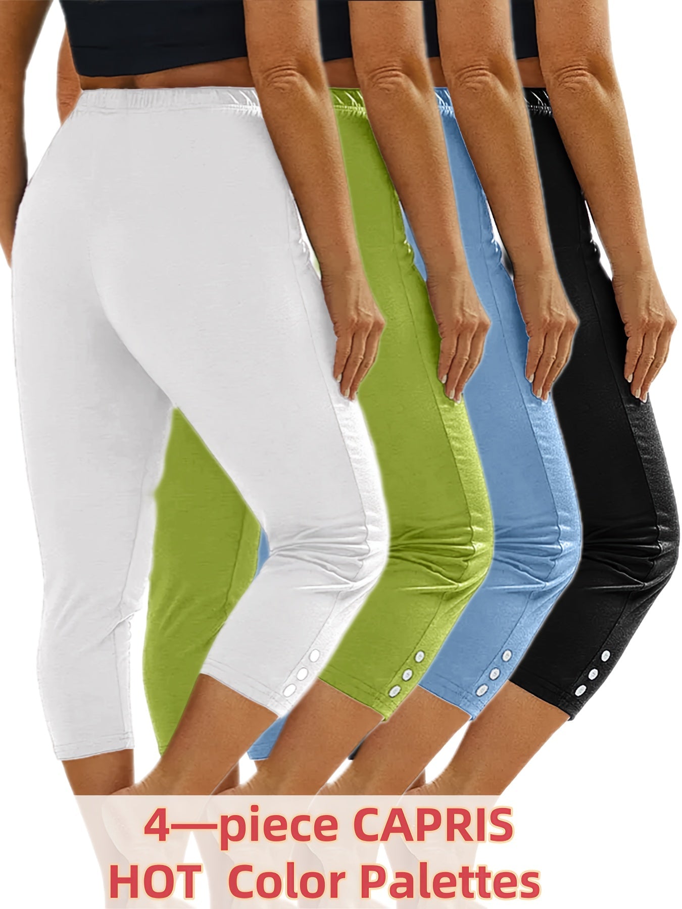 Women's Capri Leggings - White+Green+Light Blue+Black Clean Finish – White option – view 3