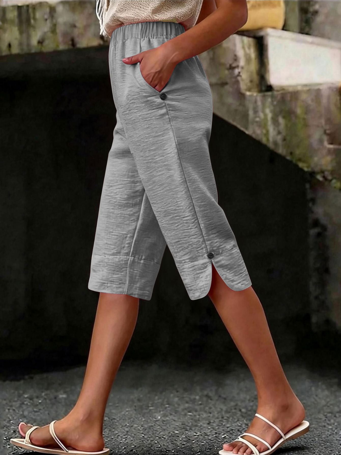 Women's Capri Pants - Elastic Waist Wide leg detail view