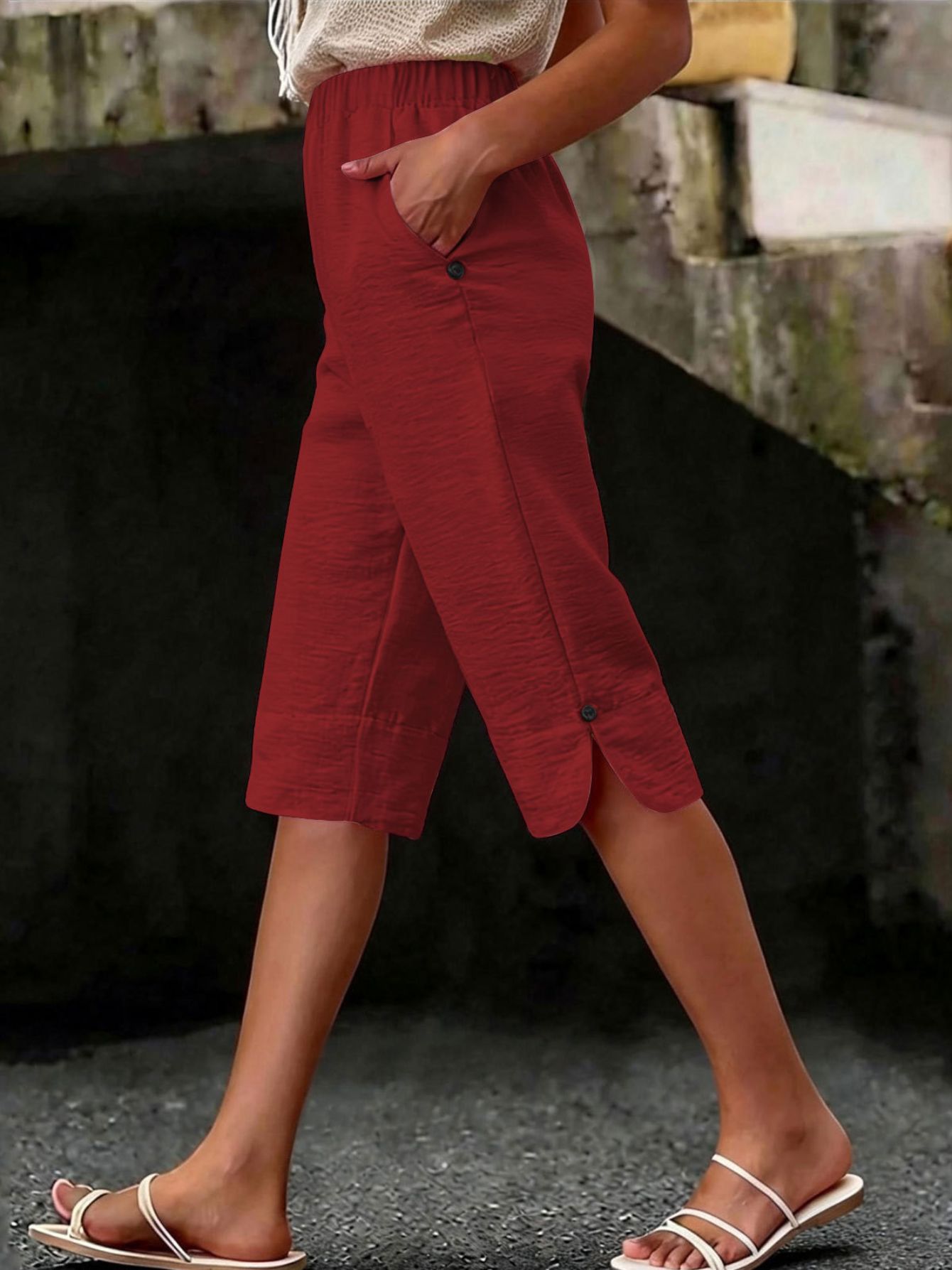 Women's Capri Pants - Elastic Waist Wide leg detail view