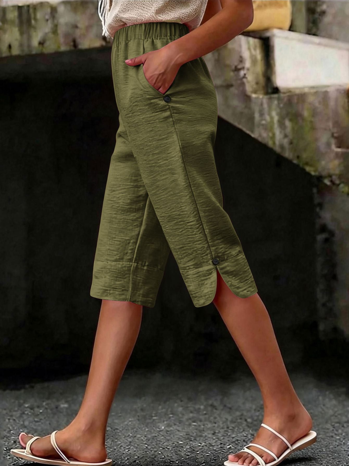 Women's Capri Pants - Elastic Waist Wide leg detail view