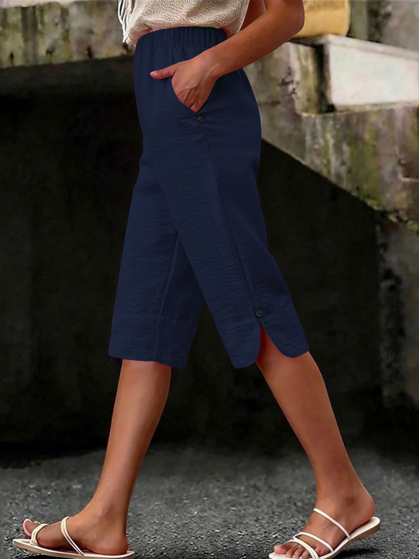 Women's Capri Pants - Elastic Waist Wide leg detail view