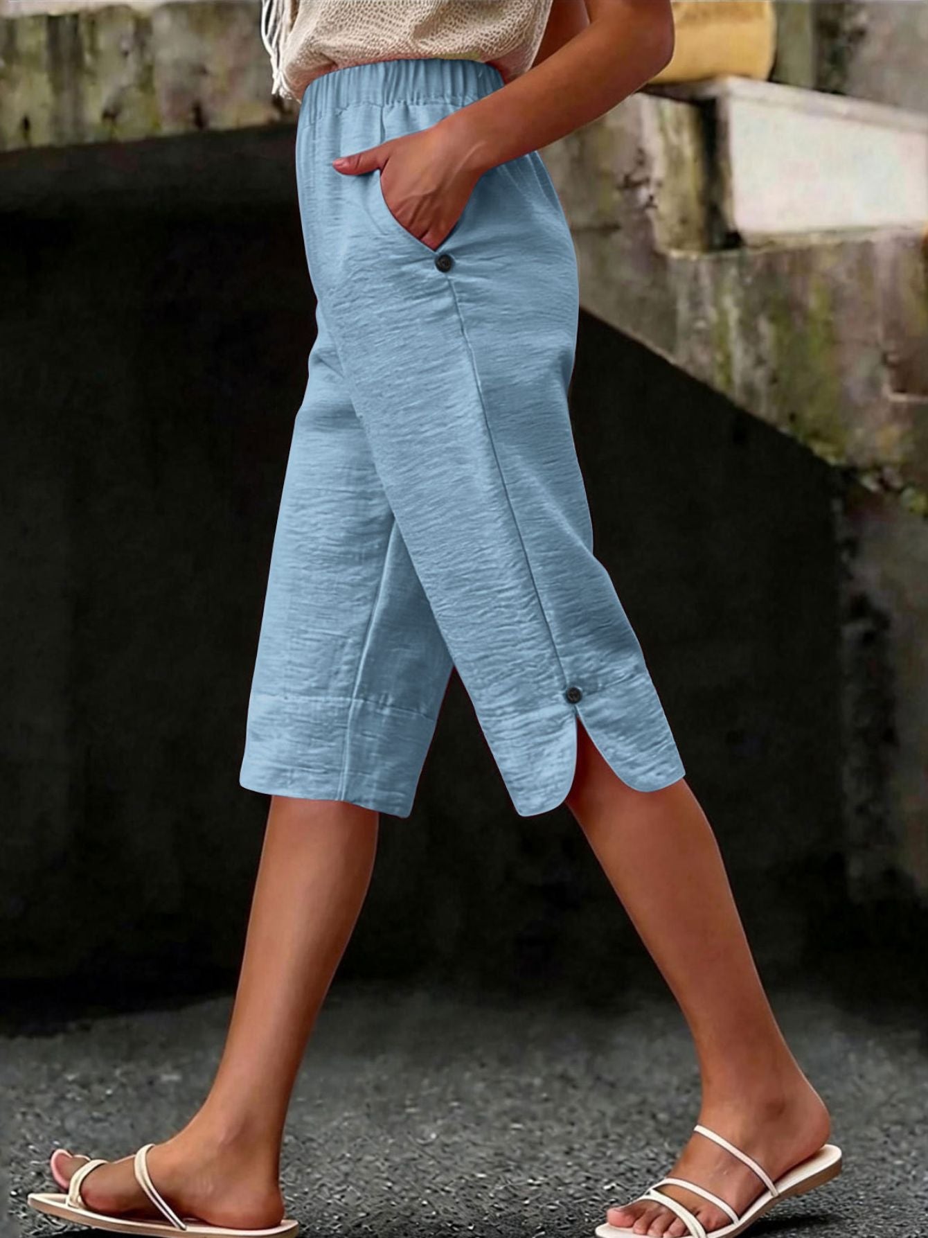 Women's Capri Pants - Elastic Waist Wide leg detail view
