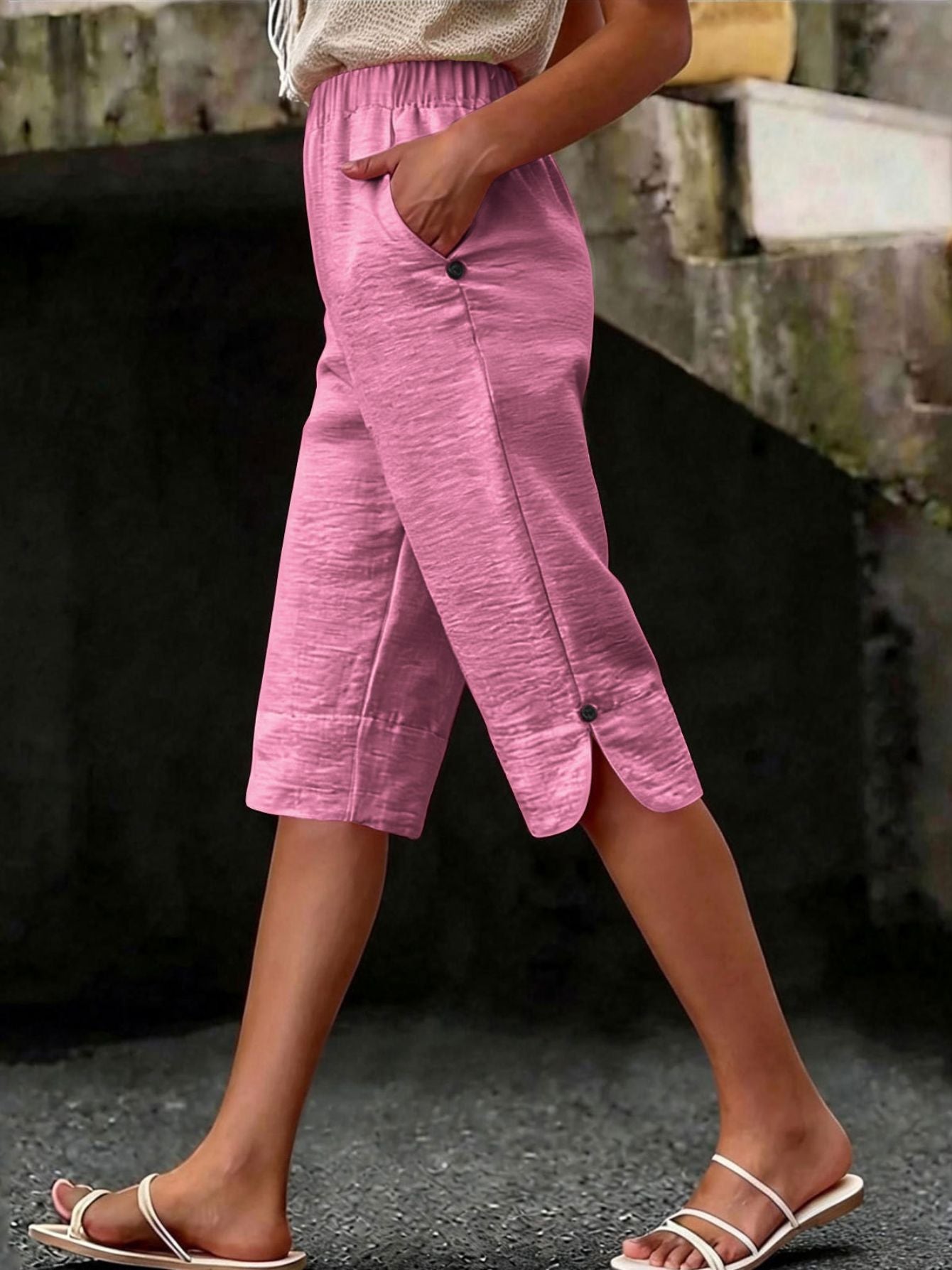Women's Capri Pants - Elastic Waist Wide leg detail view