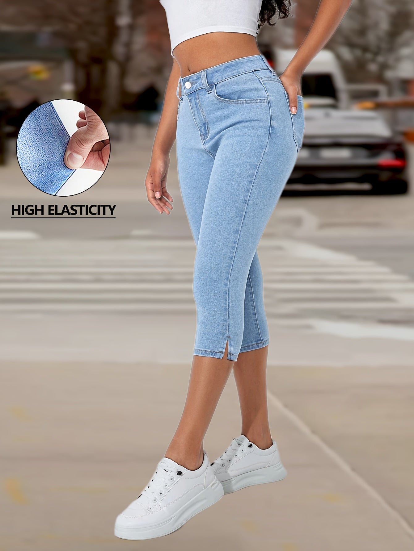 Women's Capri Pants - High Waist Flared Fit detail view