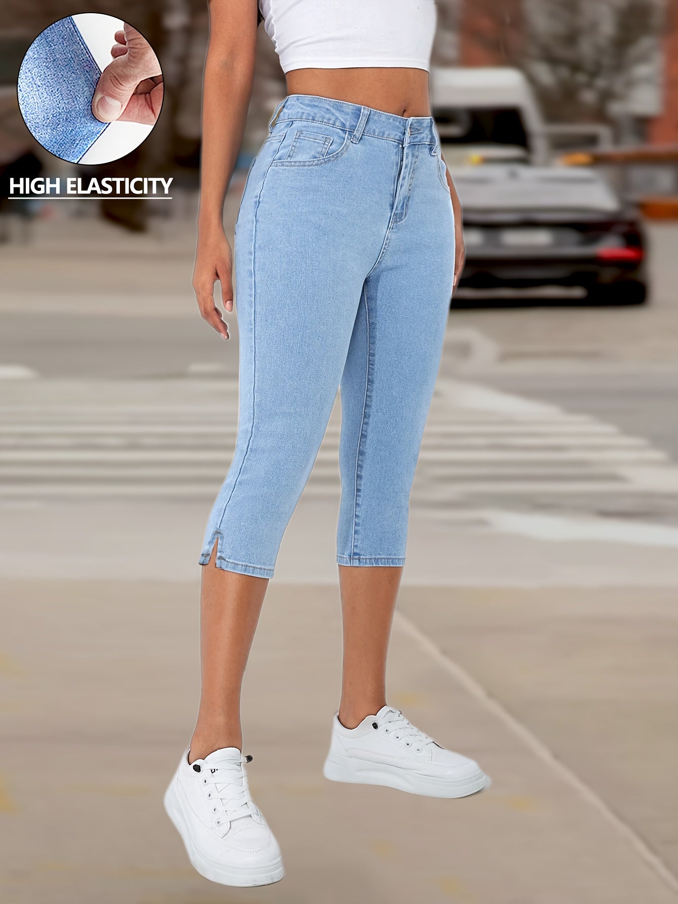 Women's Capri Pants - High Waist Flared Fit detail view