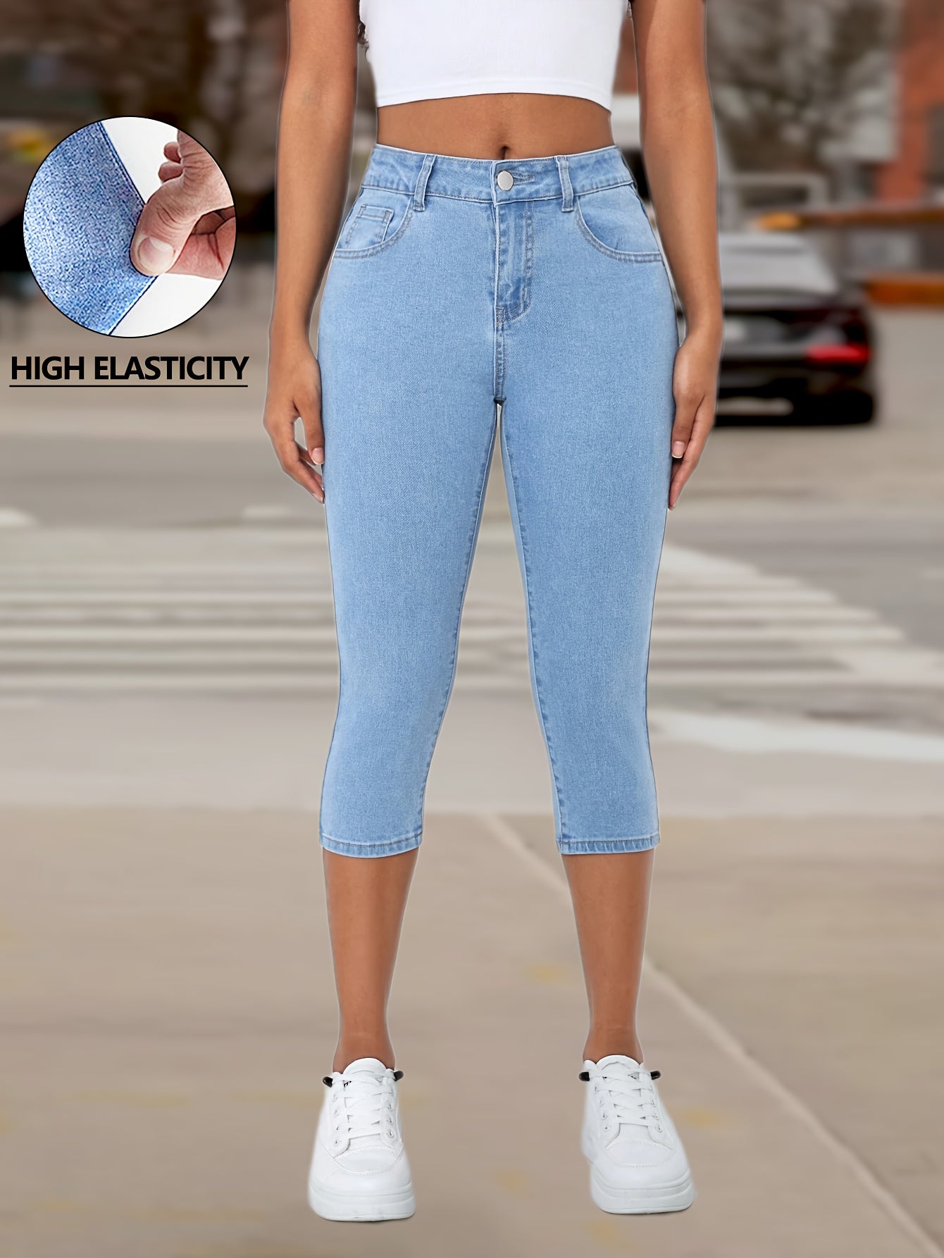 Women's Capri Pants - High Waist Flared Fit detail view