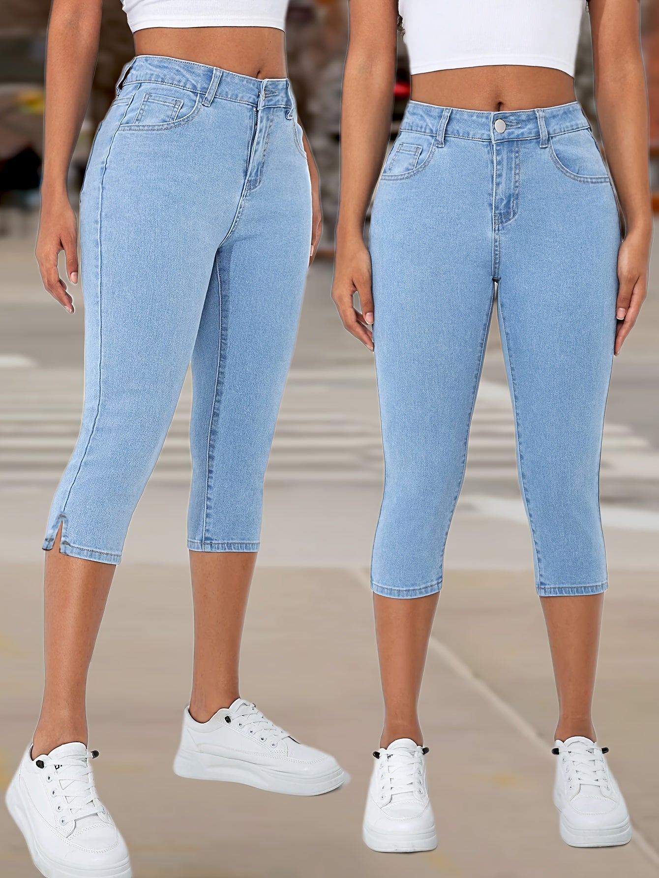 Women's Capri Pants - High Waist Flared Fit – Blue option – main product image