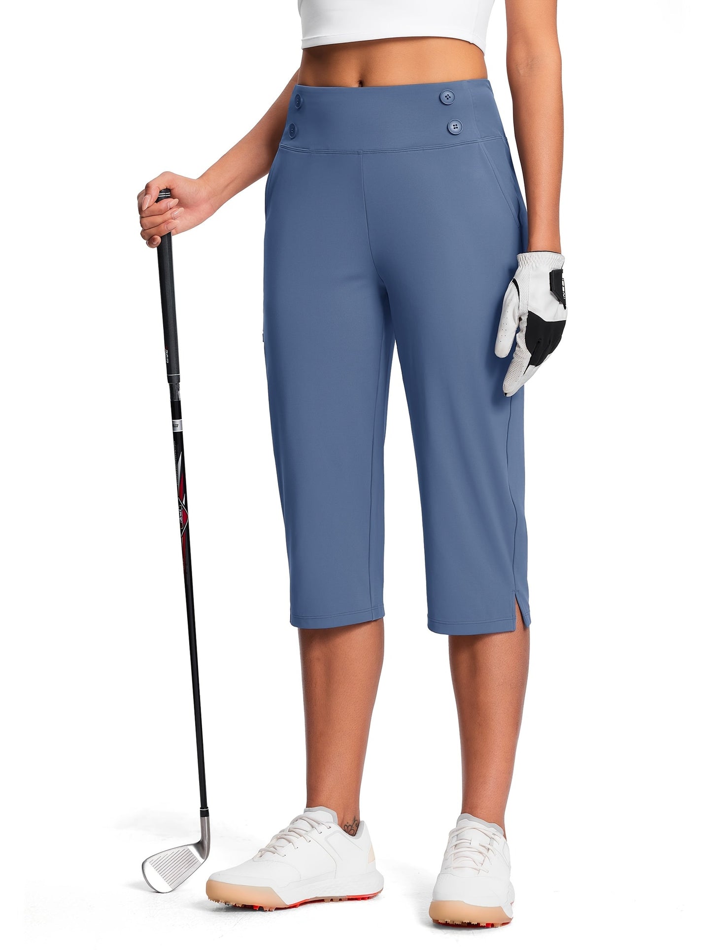 Women's Capri Pants - High Waist Relaxed fit – White option – view 3