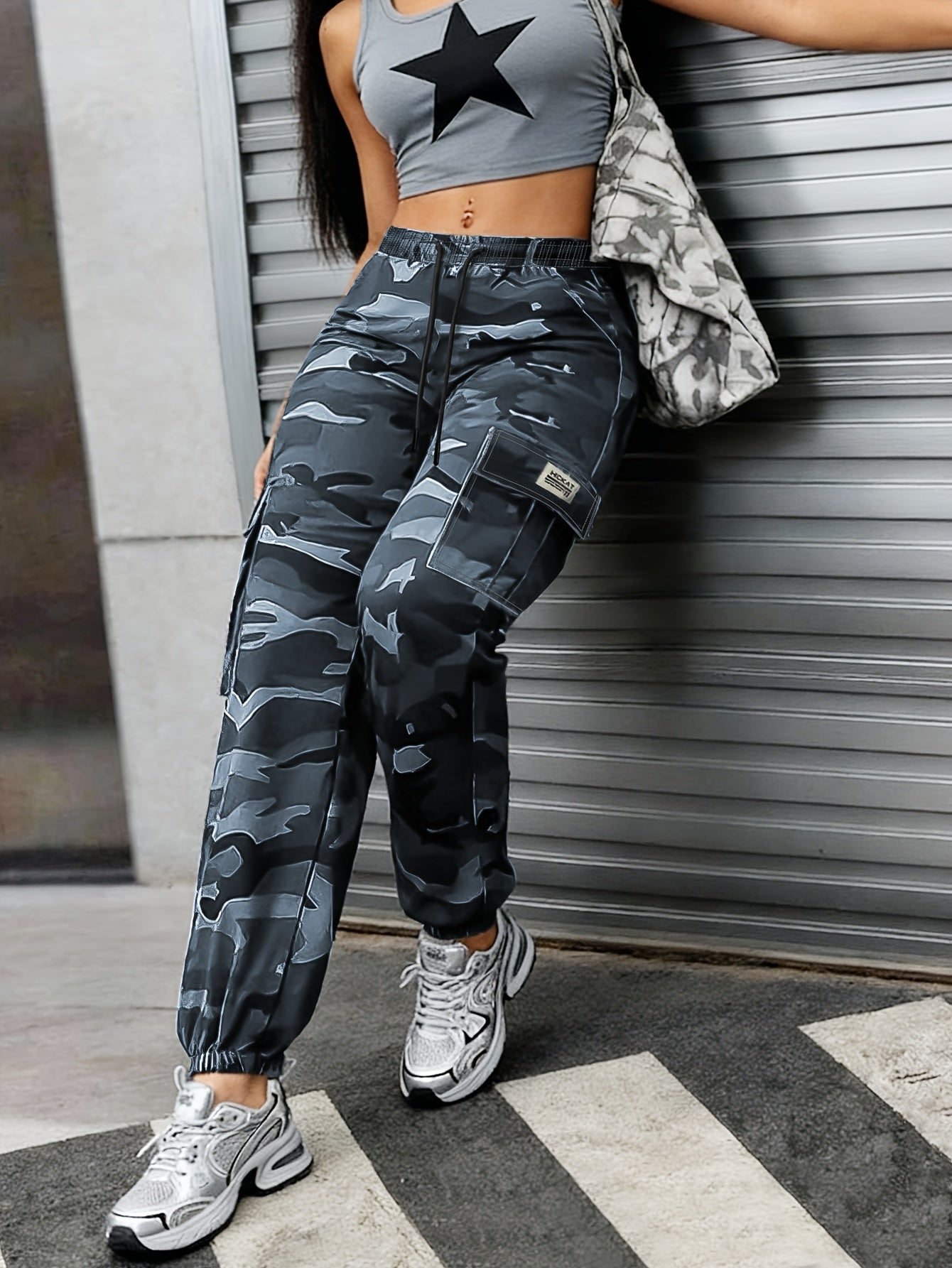 Women's Cargo Pants - Drawstring Waist Relaxed fit 09 detail view