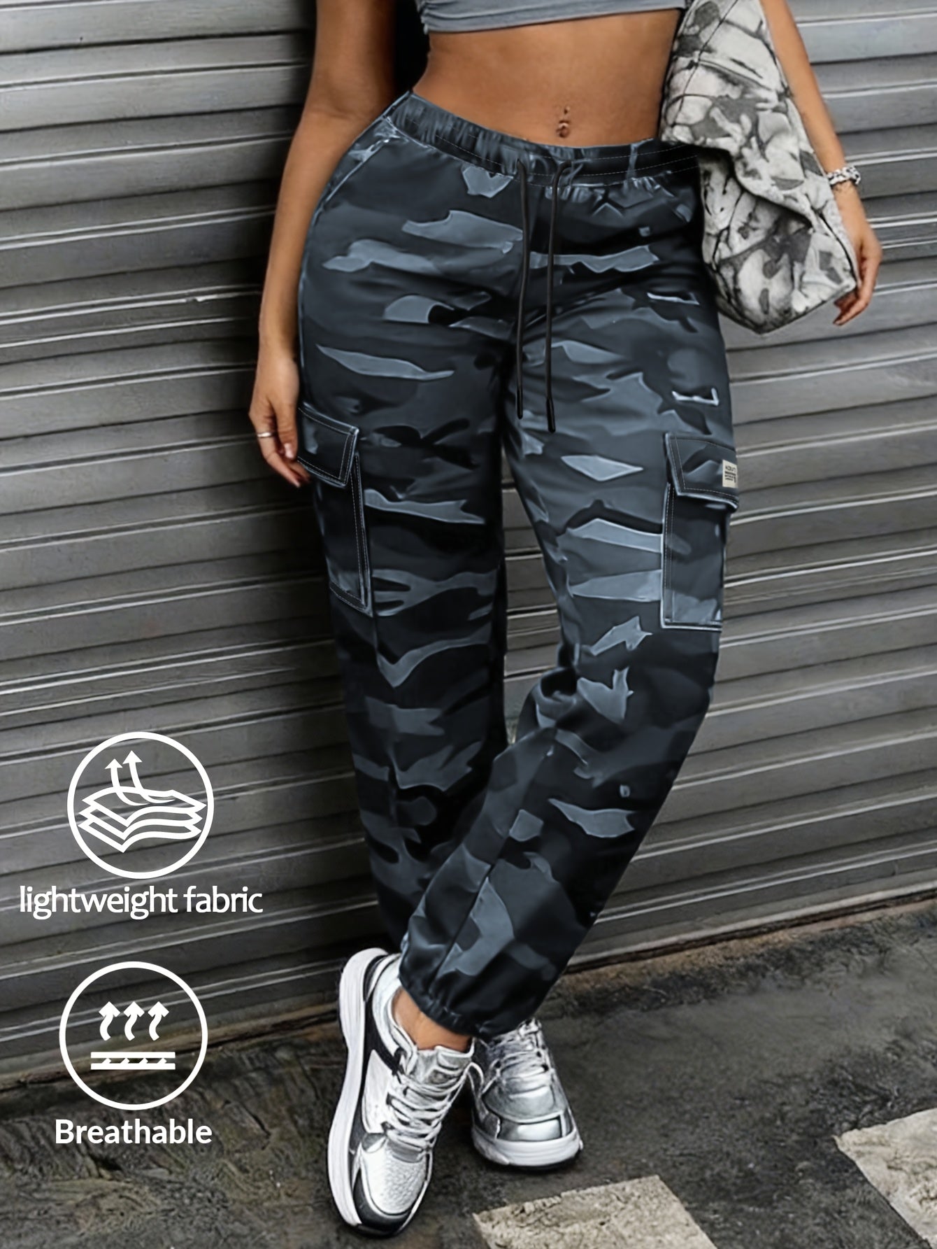 Women's Cargo Pants - Drawstring Waist Relaxed fit 09 – Gray option – main product image