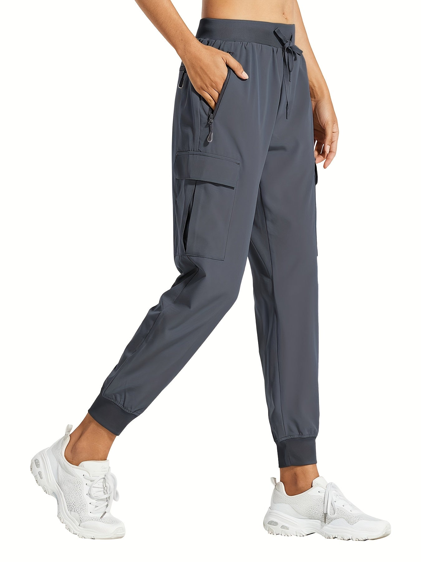 Women's Cargo Pants - Drawstring Waist Relaxed fit – Black option – view 2