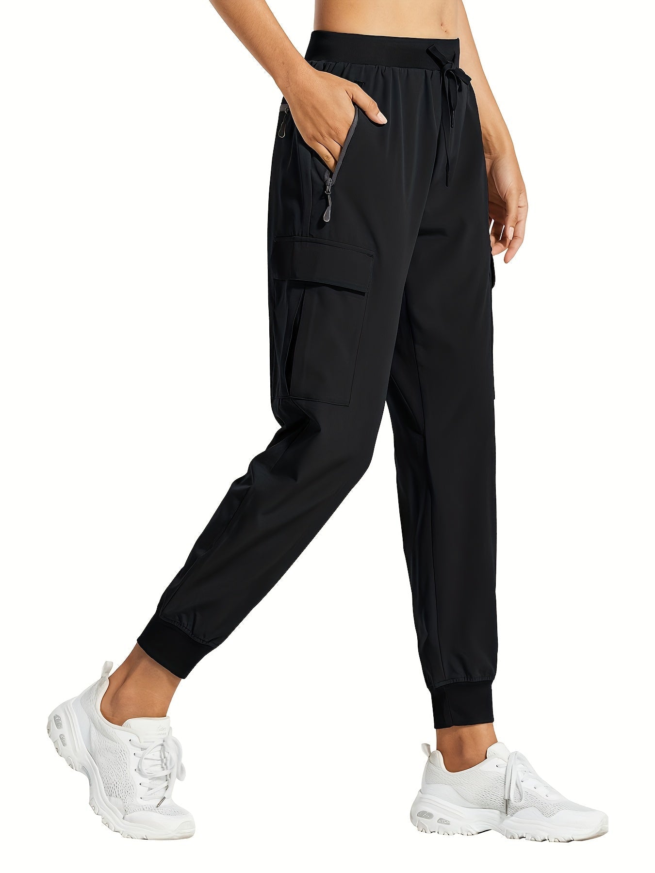 Women's Cargo Pants - Drawstring Waist Relaxed fit – Black option – view 3