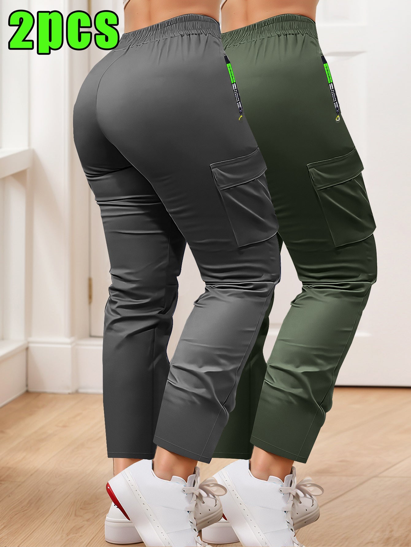 Women's Cargo Pants - Drawstring Waist With Pockets detail view